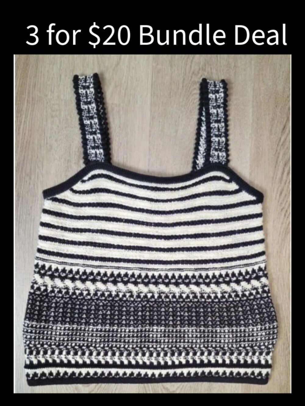 LOFT Crochet Knit Tank Top M NWT Black White Stripe Preppy Coastal Minimalist
